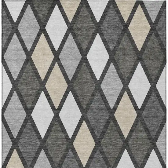 Gray Beige And Ivory Geometric Washable Indoor Outdoor Area Rug Photo 8
