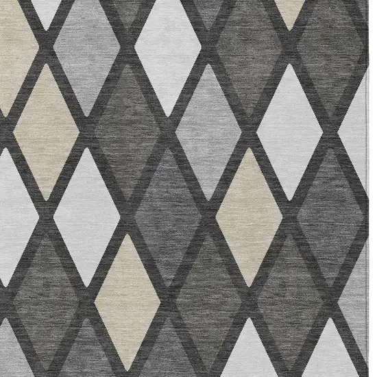 Gray Beige And Ivory Geometric Washable Indoor Outdoor Area Rug Photo 6