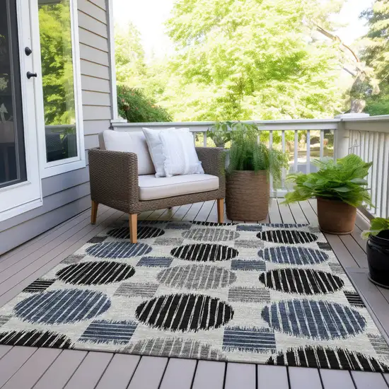 Gray Black And Blue Geometric Washable Indoor Outdoor Area Rug Photo 9
