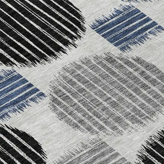 Gray Black And Blue Geometric Washable Indoor Outdoor Area Rug Photo 7