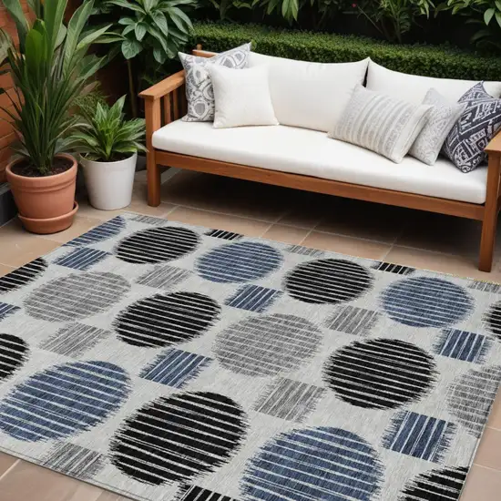 Gray Black And Blue Geometric Washable Indoor Outdoor Area Rug Photo 1