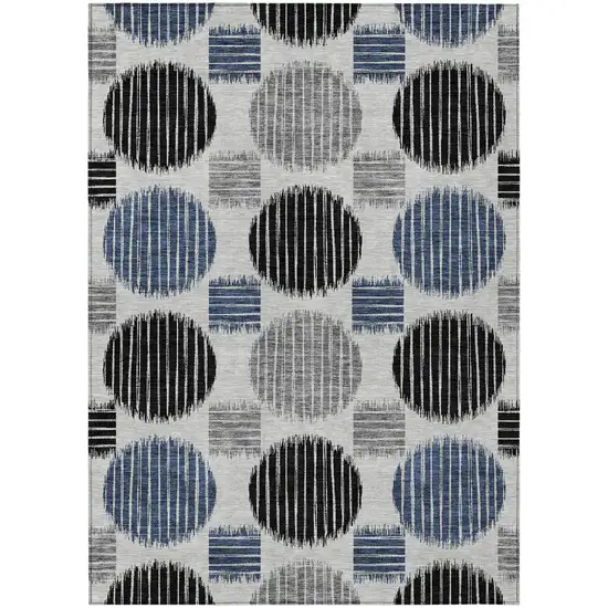 Gray Black And Blue Geometric Washable Indoor Outdoor Area Rug Photo 2