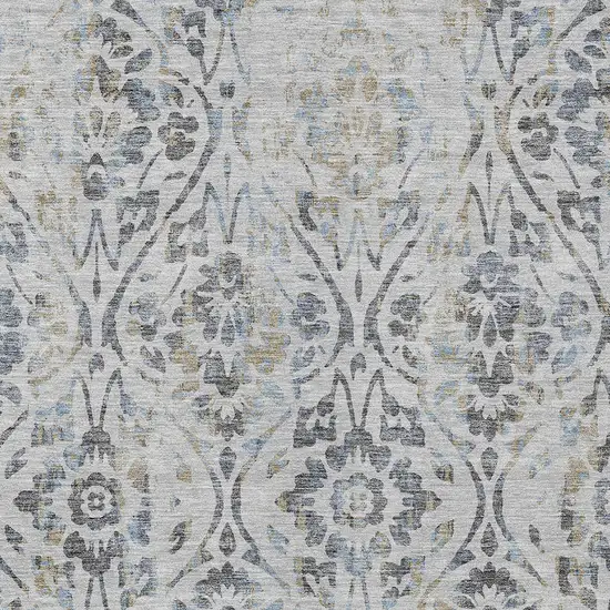Gray Black And Green Floral Washable Indoor Outdoor Area Rug Photo 7