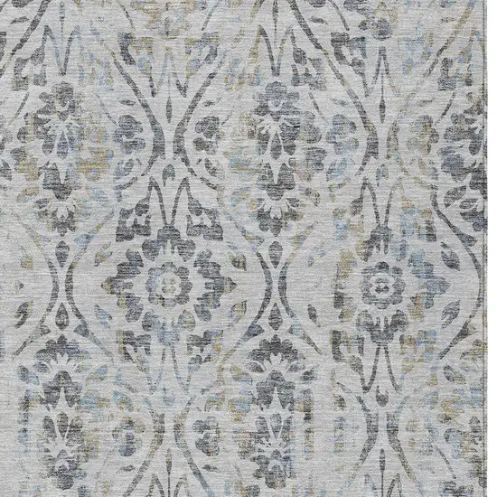 Gray Black And Green Floral Washable Indoor Outdoor Area Rug Photo 7
