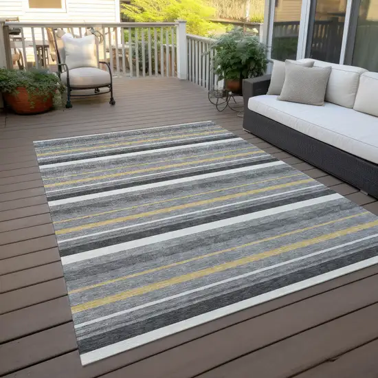 Gray Brown And Ivory Striped Washable Indoor Outdoor Area Rug Photo 8