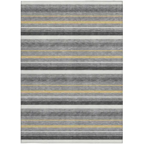 Gray Brown And Ivory Striped Washable Indoor Outdoor Area Rug Photo 7