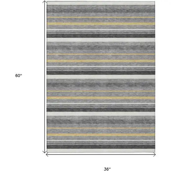 Gray Brown And Ivory Striped Washable Indoor Outdoor Area Rug Photo 3