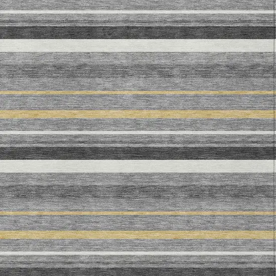 Gray Brown And Ivory Striped Washable Indoor Outdoor Area Rug Photo 6