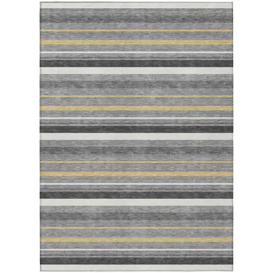 Gray Brown And Ivory Striped Washable Indoor Outdoor Area Rug Photo 2