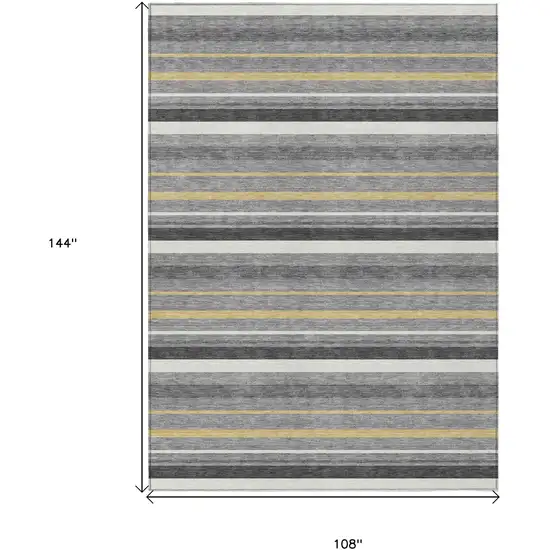 Gray Brown And Ivory Striped Washable Indoor Outdoor Area Rug Photo 3