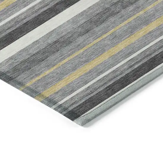 Gray Brown And Ivory Striped Washable Indoor Outdoor Area Rug Photo 5