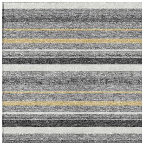 Gray Brown And Ivory Striped Washable Indoor Outdoor Area Rug Photo 6