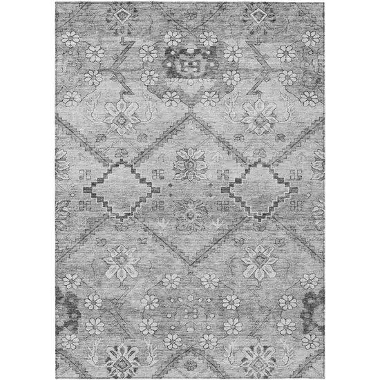 Gray Charcoal And Silver Floral Washable Indoor Outdoor Area Rug Photo 2