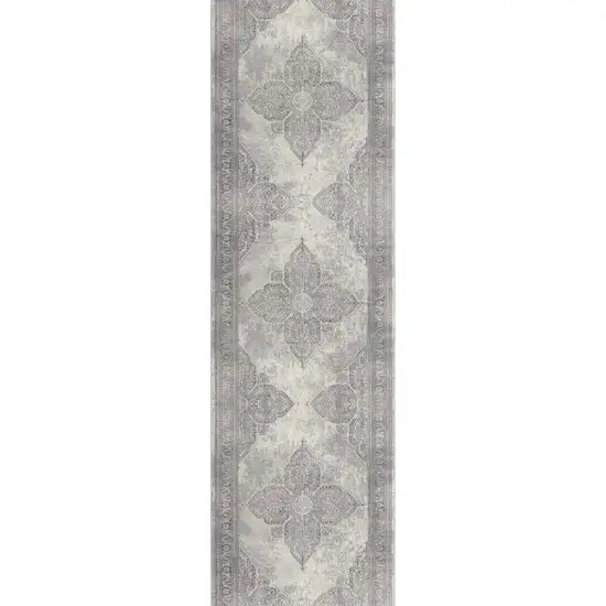 Gray Distressed Medallion Runner Rug Photo 3