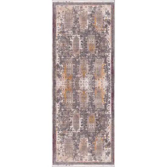 Gray Faded Tribal Motifs Runner Rug Photo 5