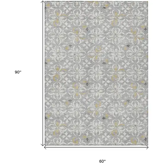 Gray Ivory And Brown Floral Washable Indoor Outdoor Area Rug Photo 7