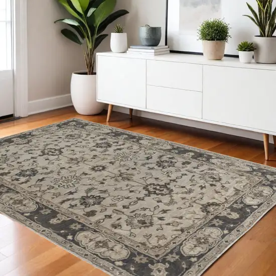 Gray and Ivory Wool Floral Hand Tufted Area Rug Photo 1