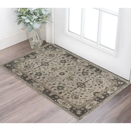 Gray Ivory And Taupe Wool Floral Tufted Handmade Stain Resistant Area Rug Photo 1