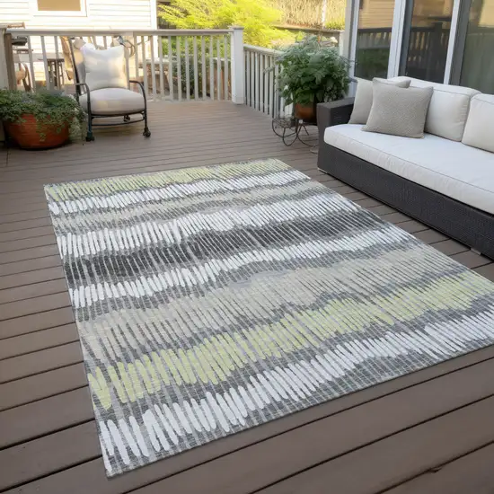 Gray Light Green And Ivory Striped Washable Indoor Outdoor Area Rug Photo 8