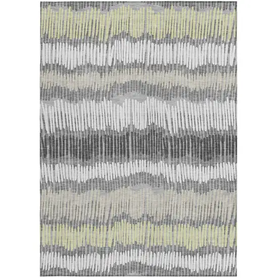 Gray Light Green And Ivory Striped Washable Indoor Outdoor Area Rug Photo 7