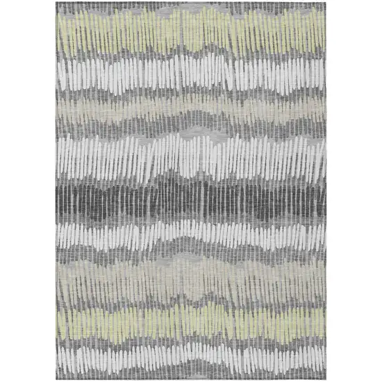 Gray Light Green And Ivory Striped Washable Indoor Outdoor Area Rug Photo 2