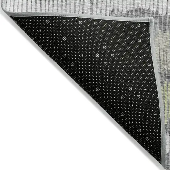 Gray Light Green And Ivory Striped Washable Indoor Outdoor Area Rug Photo 4