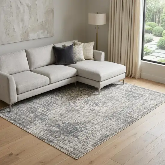 Gray And Ivory Medallion Area Rug Photo 1