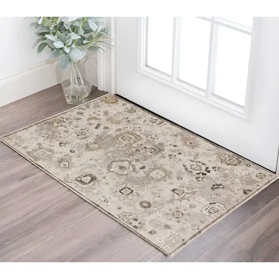 Gray Oriental Area Rug With Fringe Photo 1