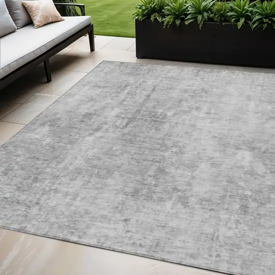 Gray Silver And Charcoal Abstract Washable Indoor Outdoor Area Rug Photo 1