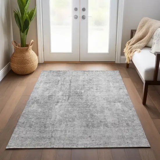 Gray Silver And Charcoal Abstract Washable Indoor Outdoor Area Rug Photo 9