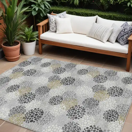 Gray Silver And Ivory Polka Dot Washable Indoor Outdoor Area Rug Photo 1