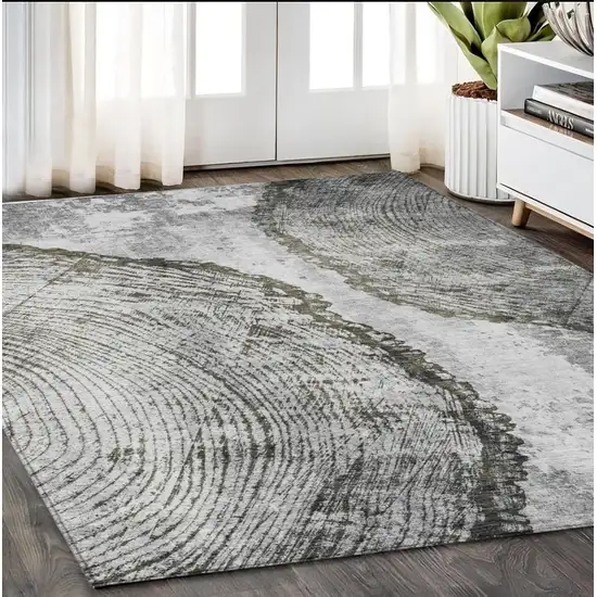 Gray Taupe And Silver Abstract Washable Indoor Outdoor Area Rug Photo 7