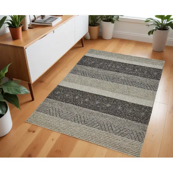 Gray Wool Striped Hand Woven Area Rug Photo 1