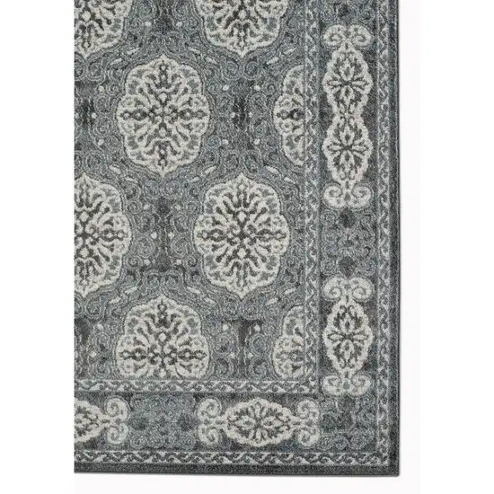 Gray and Blue Medallion Power Loom Runner Rug Photo 2