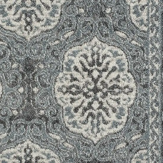 Gray and Blue Medallion Power Loom Runner Rug Photo 6