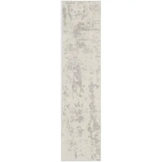 Gray and Ivory Abstract Power Loom Runner Rug Photo 2