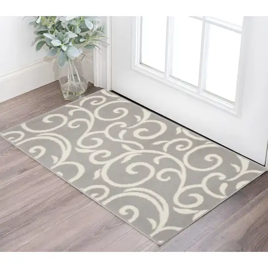 Gray and Ivory Floral Vines Power Loom Area Rug Photo 1