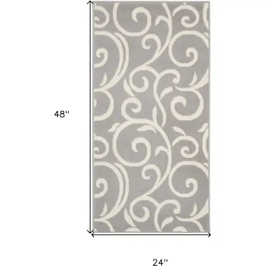 Gray and Ivory Floral Vines Power Loom Area Rug Photo 3