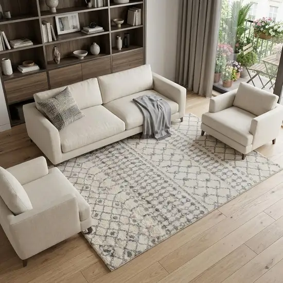 Gray And Ivory Geometric Shag Area Rug Photo 1