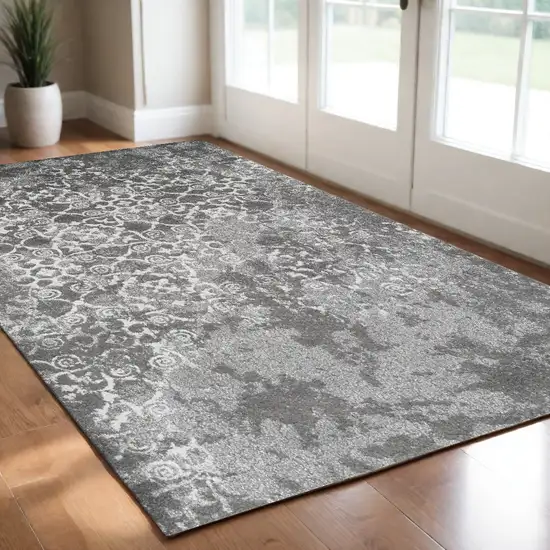 Gray and Ivory Oriental Distressed Area Rug Photo 1