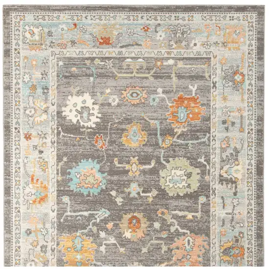 Gray and Orange Floral Stain Resistant Indoor Outdoor Area Rug Photo 9