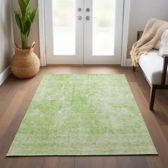 Green Abstract Washable Indoor Outdoor Area Rug Photo 9