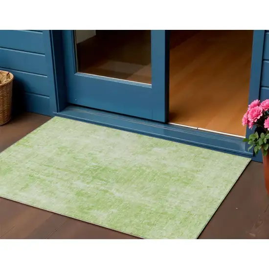 Green Abstract Washable Indoor Outdoor Area Rug Photo 1