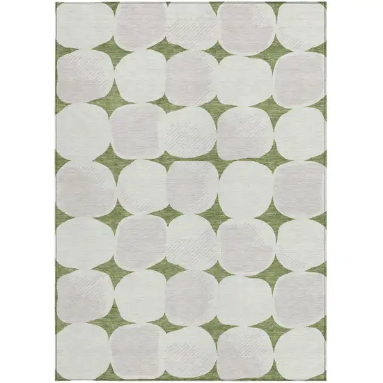 Green And Beige Abstract Washable Indoor Outdoor Area Rug Photo 8