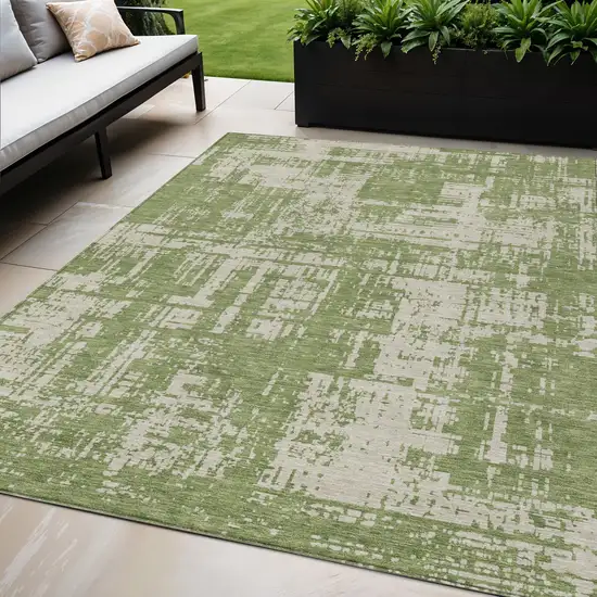 Green And Beige Abstract Washable Indoor Outdoor Area Rug Photo 1