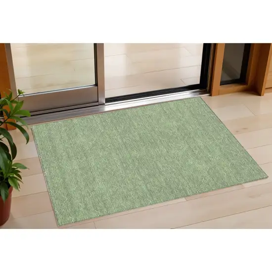 Green And Beige Geometric Washable Indoor Outdoor Area Rug Photo 1
