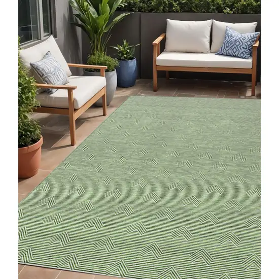 Green And Beige Geometric Washable Indoor Outdoor Area Rug Photo 1