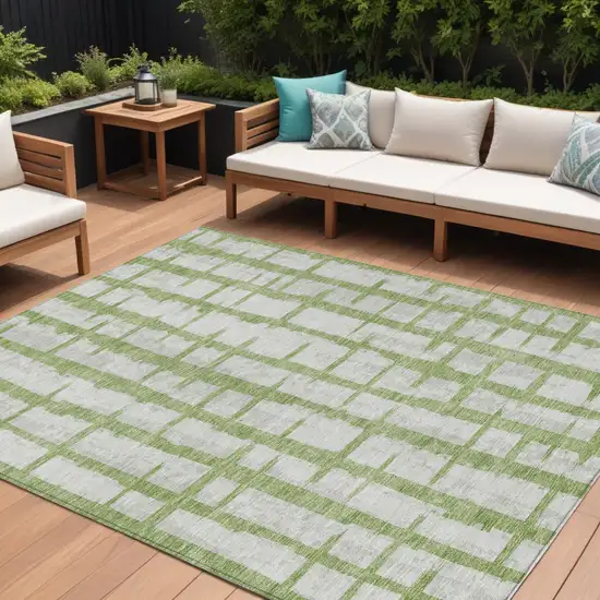 Green And Gray Striped Washable Indoor Outdoor Area Rug Photo 1