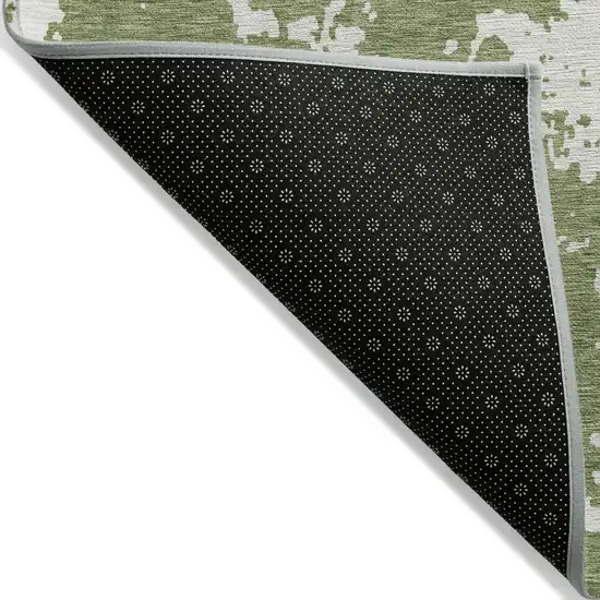 Green And Ivory Abstract Washable Indoor Outdoor Area Rug Photo 4