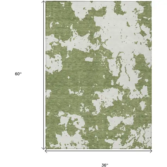 Green And Ivory Abstract Washable Indoor Outdoor Area Rug Photo 3